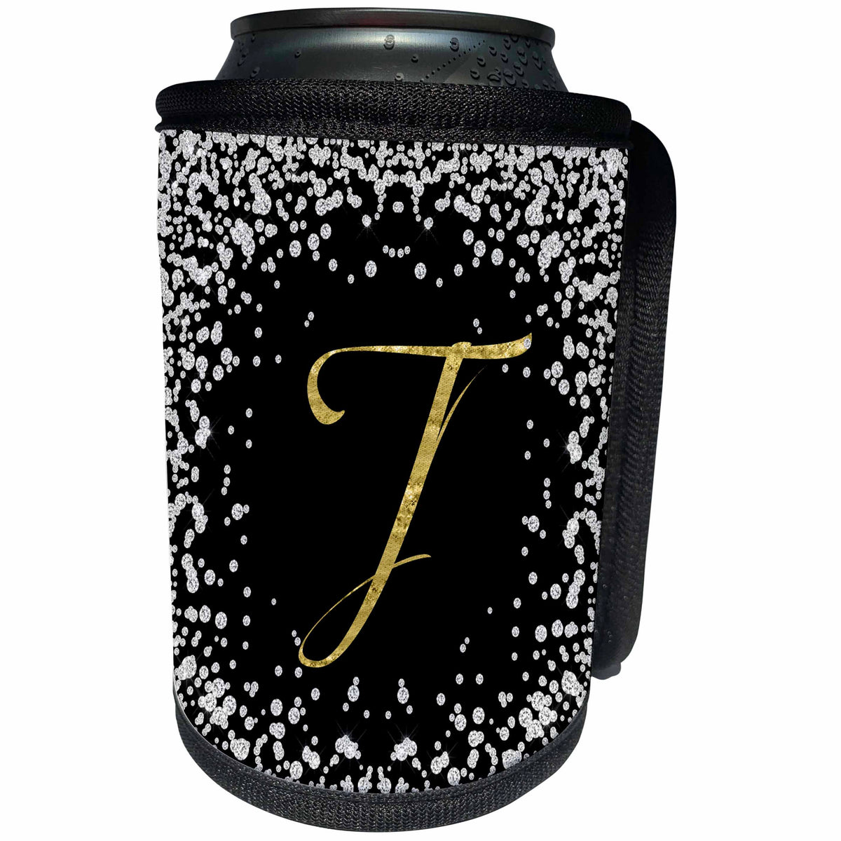 3dRose Anne Marie Baugh - Monograms - Glam Digital Diamonds Printed Gold Monogram T - Can Cooler Bottle Wrap (cc_267764)