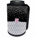 3dRose Anne Marie Baugh - Glitter and Chic - Glam Digital Silver Glitter Quatrefoil, Diamond and Pink Diamond Heart - Can Cooler Bottle Wrap (cc_267765)