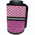 3dRose Anne Marie Baugh - Glitter and Chic - Glam Pink Digital Glitter Chevron Stripes and Diamond Design - Can Cooler Bottle Wrap (cc_267770)
