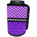 3dRose Anne Marie Baugh - Glitter and Chic - Pretty Purple Digital Glitter Chevron Stripes and Diamond Design - Can Cooler Bottle Wrap (cc_267772)