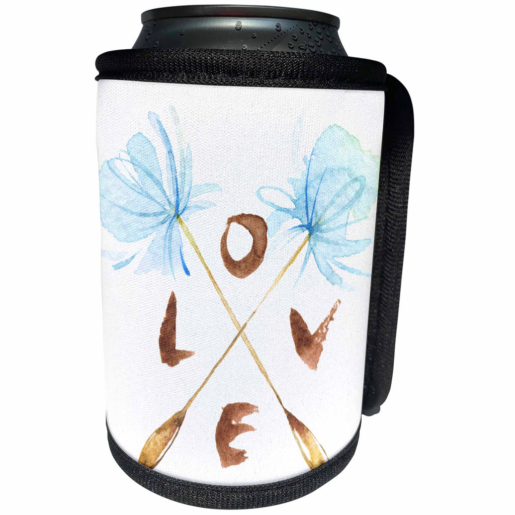3dRose Anne Marie Baugh - Watercolor - Pretty Watercolor Blue Dandelion Flowers With Love Design - Can Cooler Bottle Wrap (cc_267775)