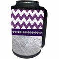 3dRose Anne Marie Baugh - Glitter and Chic - Contemporary Purple and White Chevron Stripes, Silver Diamond Design - Can Cooler Bottle Wrap (cc_267778)
