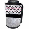 3dRose Anne Marie Baugh - Glitter and Chic - Pretty Pink, Gray, Black Chevron Stripes Silver Design - Can Cooler Bottle Wrap (cc_267779)