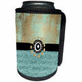 3dRose Anne Marie Baugh - Glitter and Chic - Contemporary Aqua and Gold Brush Stroke, Glitter, Aztec Design - Can Cooler Bottle Wrap (cc_267784)