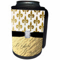 3dRose Anne Marie Baugh - Glitter and Chic - Glam Gold Fleur De Lis, Gold Digital Metal, Digital Diamond Design - Can Cooler Bottle Wrap (cc_267789)