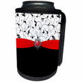 3dRose Anne Marie Baugh - Glitter and Chic - Pretty Black and White Filigree, Red Ribbon and Digital Jewel Design - Can Cooler Bottle Wrap (cc_267795)