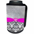 3dRose Anne Marie Baugh - Glitter and Chic - Silver Digital Metal, Printed Diamond, Pink Heart Jewel Design - Can Cooler Bottle Wrap (cc_267797)