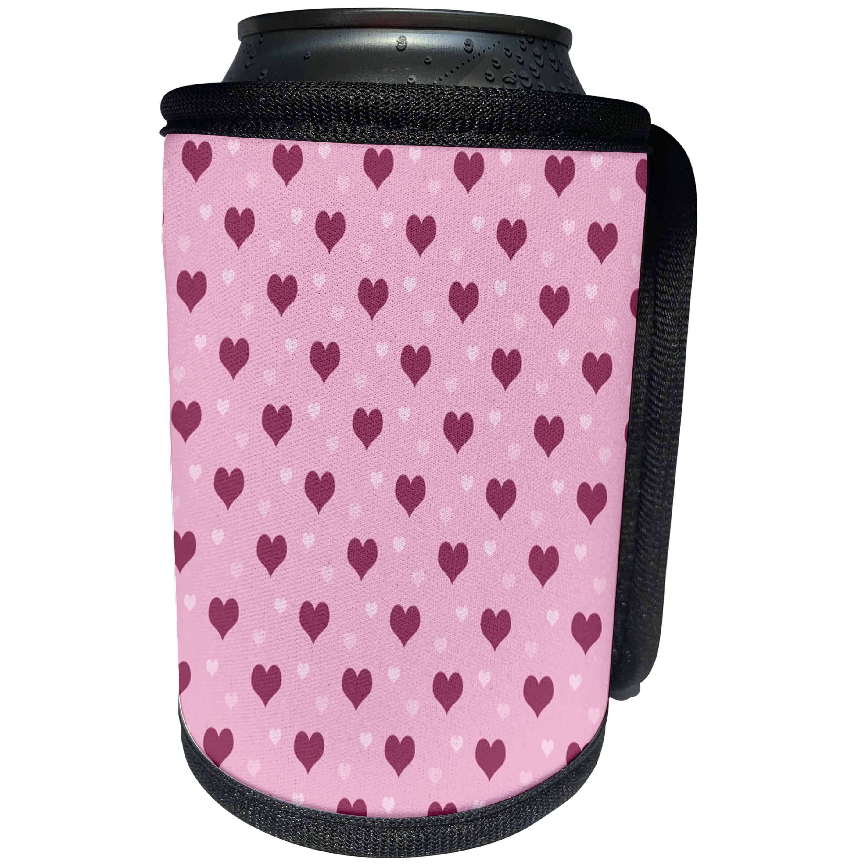 3dRose 777images Designs Patterns - Red and Pink Hearts on a pink background - Can Cooler Bottle Wrap (cc_26780)