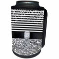 3dRose Anne Marie Baugh - Glitter and Chic - Black and White Stripes Digital Diamond, Silver Glitter Design - Can Cooler Bottle Wrap (cc_267800)