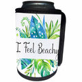 3dRose Anne Marie Baugh - Word Designs - I Feel Beachy, Watercolor Tropical Leaves Design - Can Cooler Bottle Wrap (cc_267814)