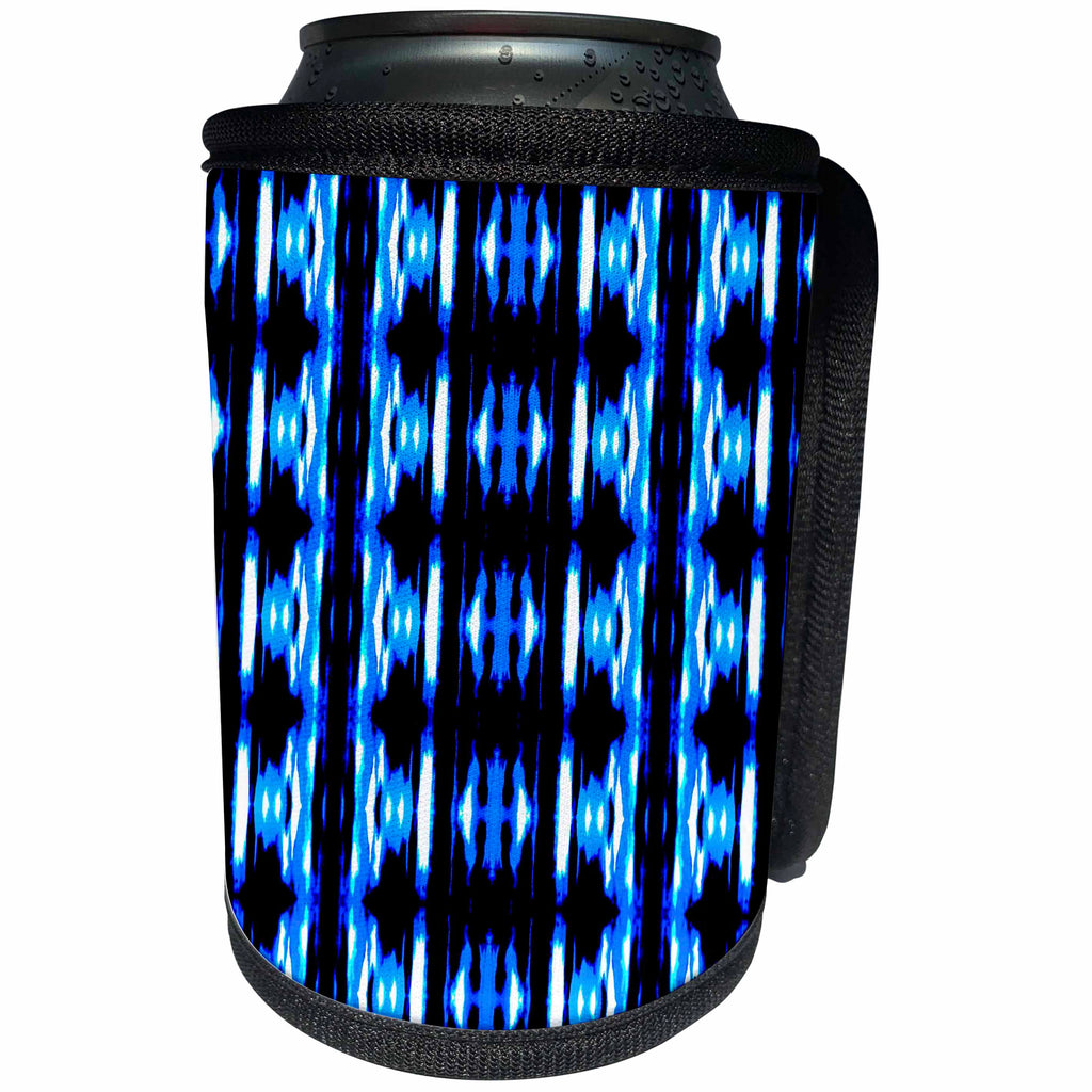3dRose Costasonlineshop Pattern - Blue Black Indian Pattern - Can Cooler Bottle Wrap (cc_267815)