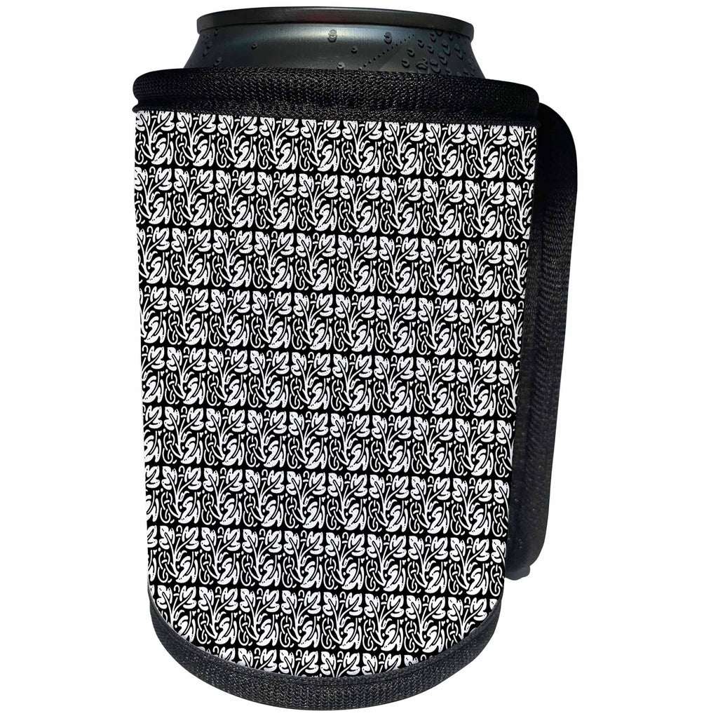 3dRose 777images Designs Patterns - Vintage Damask leaf pattern in black and white - Can Cooler Bottle Wrap (cc_26782)