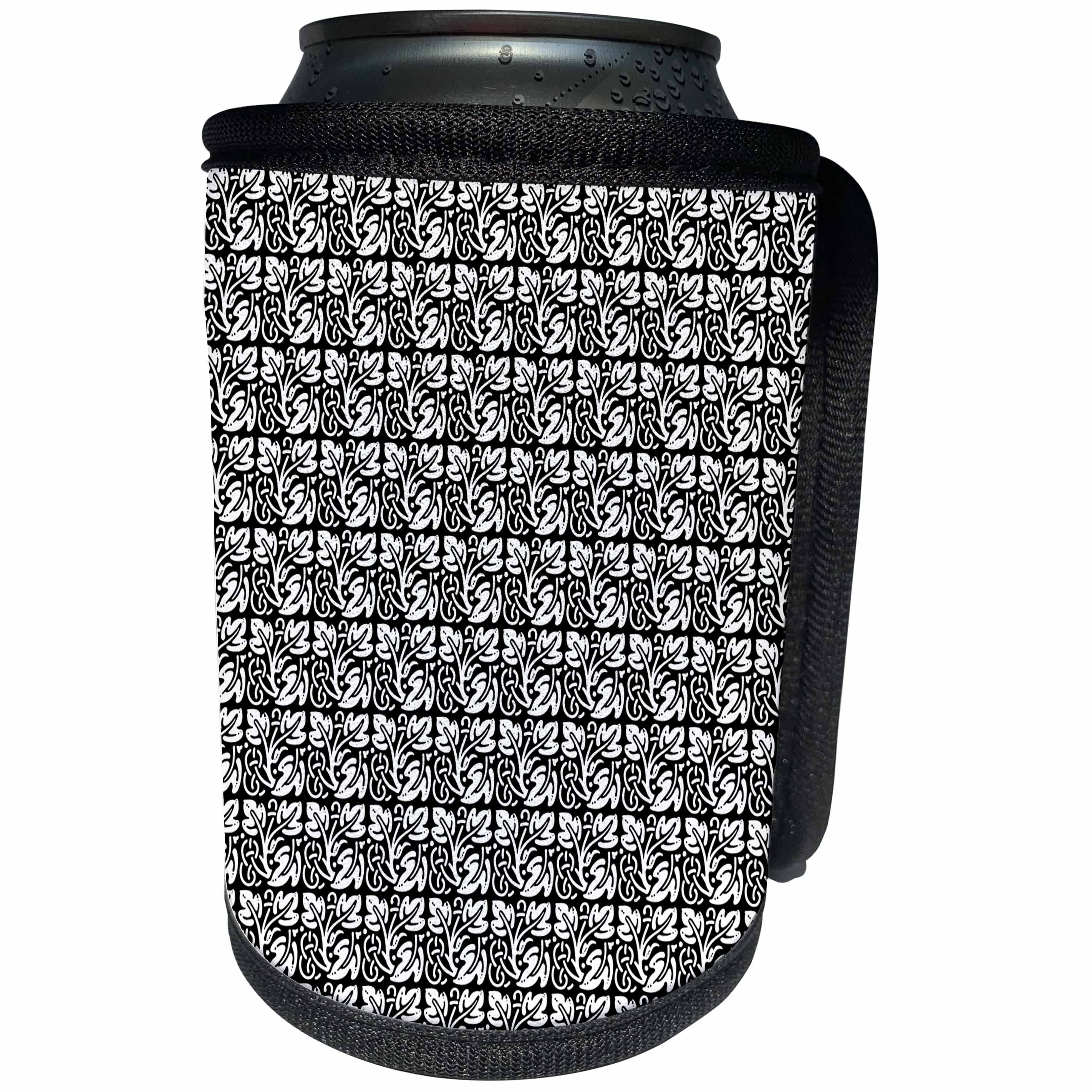 3dRose 777images Designs Patterns - Vintage Damask leaf pattern in black and white - Can Cooler Bottle Wrap (cc_26782)