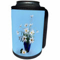 3dRose 777images Photography Floral - Floral painting of white daisies on a blue background - Can Cooler Bottle Wrap (cc_26785)