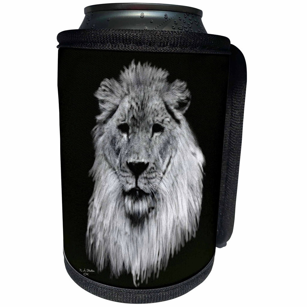 3dRose 777images Digital Paintings Wildlife - Digital Painting of a lion in white over black - Can Cooler Bottle Wrap (cc_26786)