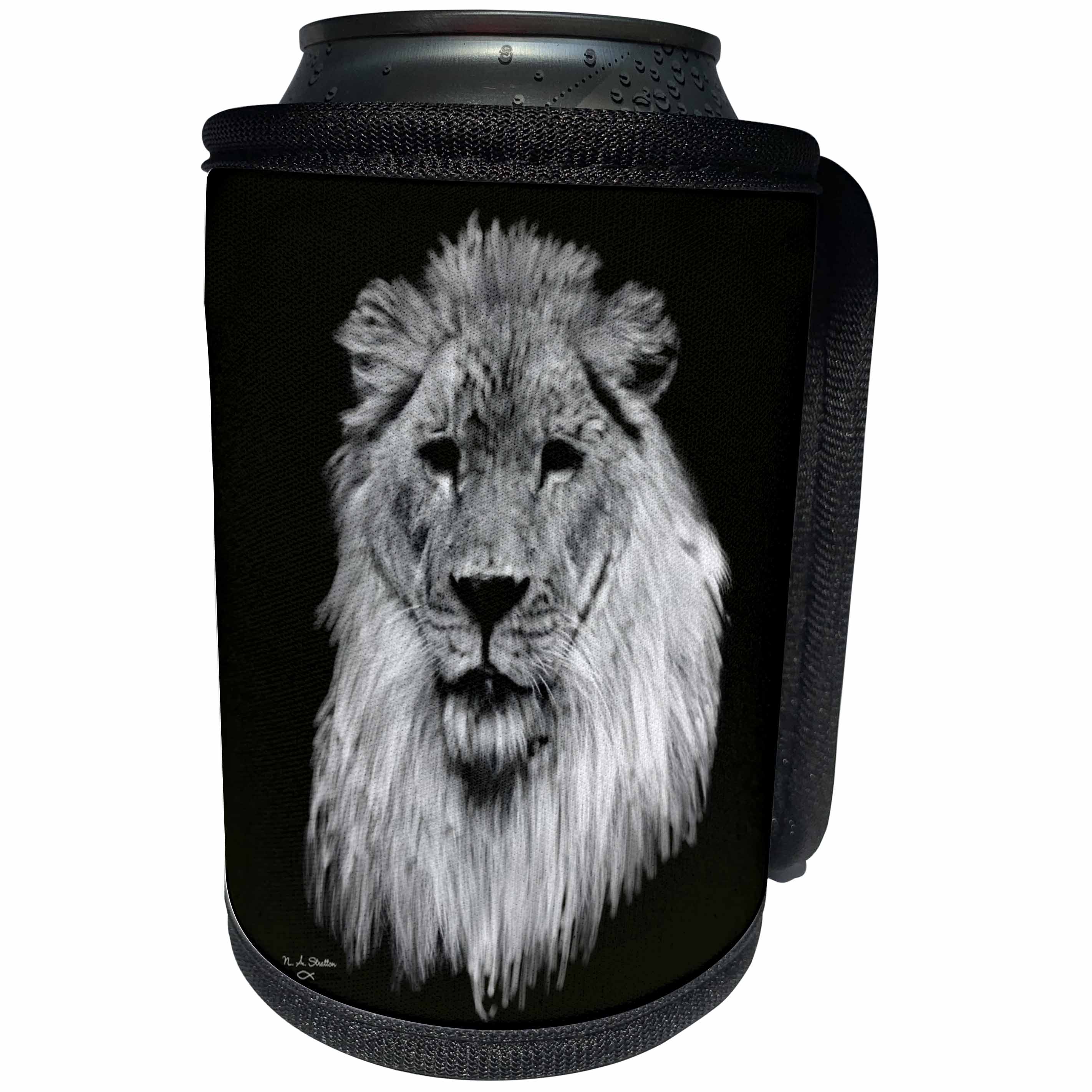 3dRose 777images Digital Paintings Wildlife - Digital Painting of a lion in white over black - Can Cooler Bottle Wrap (cc_26786)