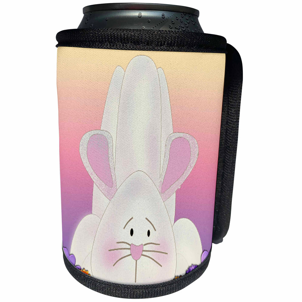 3dRose 777images Designs Cartoons - Spring bunny with flowers in pastel colors - Can Cooler Bottle Wrap (cc_26788)
