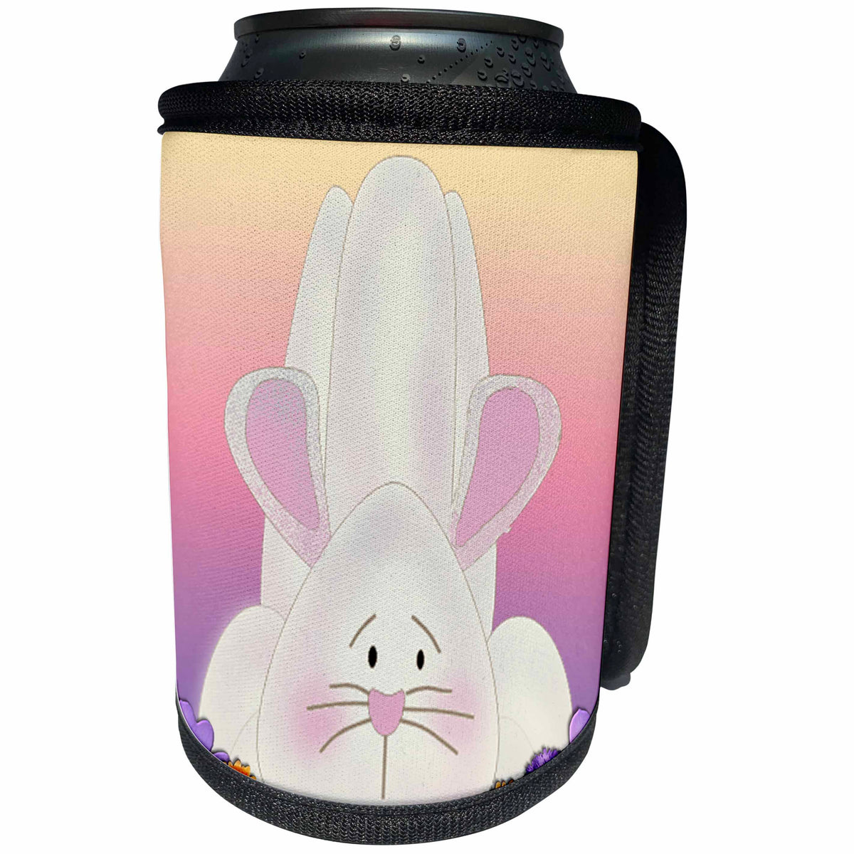 3dRose 777images Designs Cartoons - Spring bunny with flowers in pastel colors - Can Cooler Bottle Wrap (cc_26788)