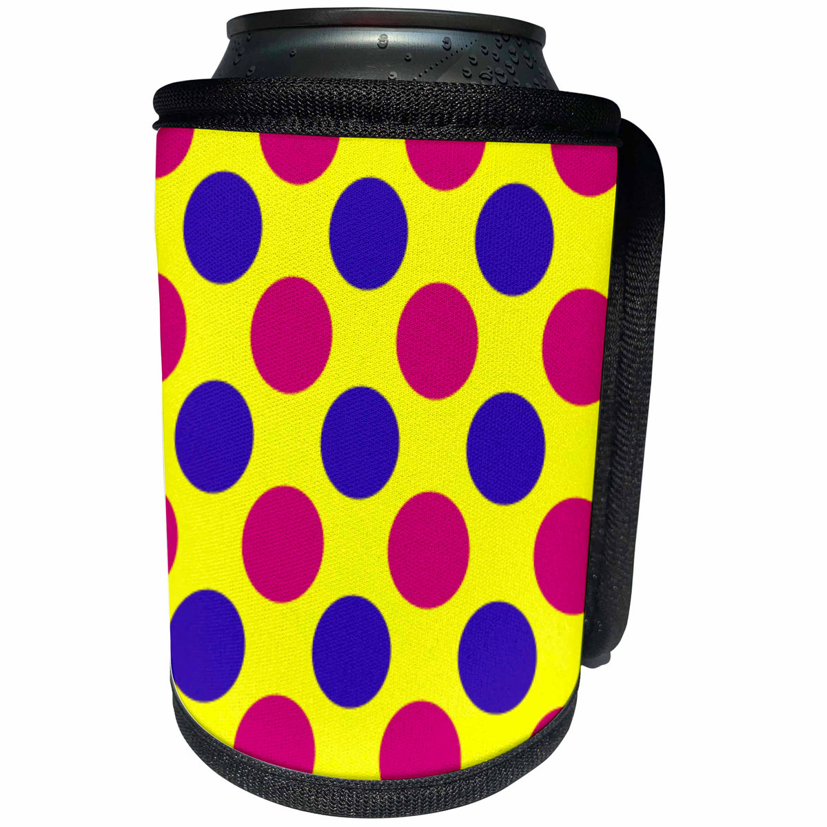 3dRose 777images Designs Patterns - Red and Blue Polka Dots on a Yellow Background - Can Cooler Bottle Wrap (cc_26790)