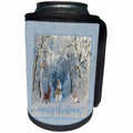 3dRose Beverly Turner Christmas Design - Snowman in the Forest with Deer, Beavers, Squirrel, Merry Christmas - Can Cooler Bottle Wrap (cc_267932)