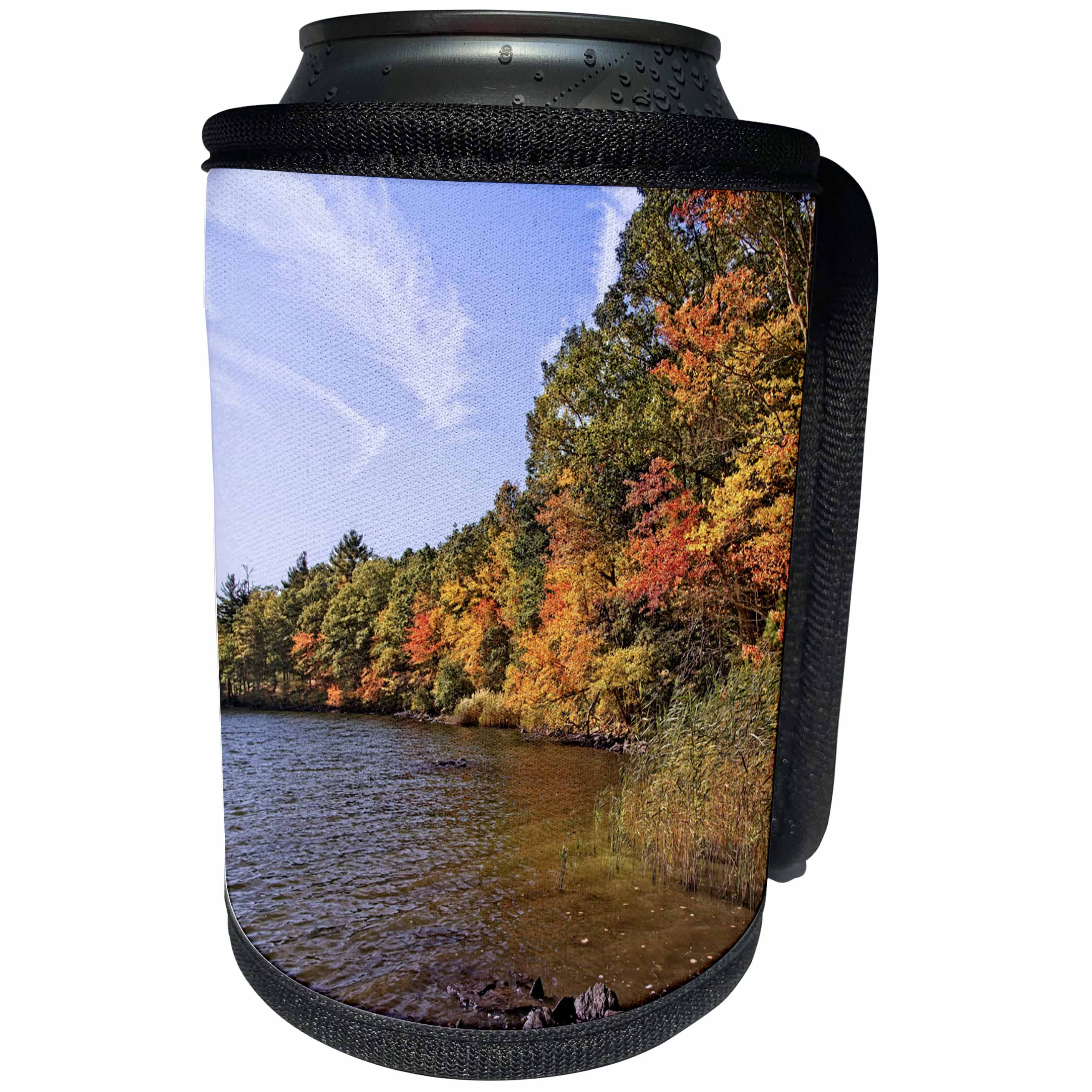3dRose Boehm Photography Season Fall - Pond with Autumn Shoreline - Can Cooler Bottle Wrap (cc_268049)