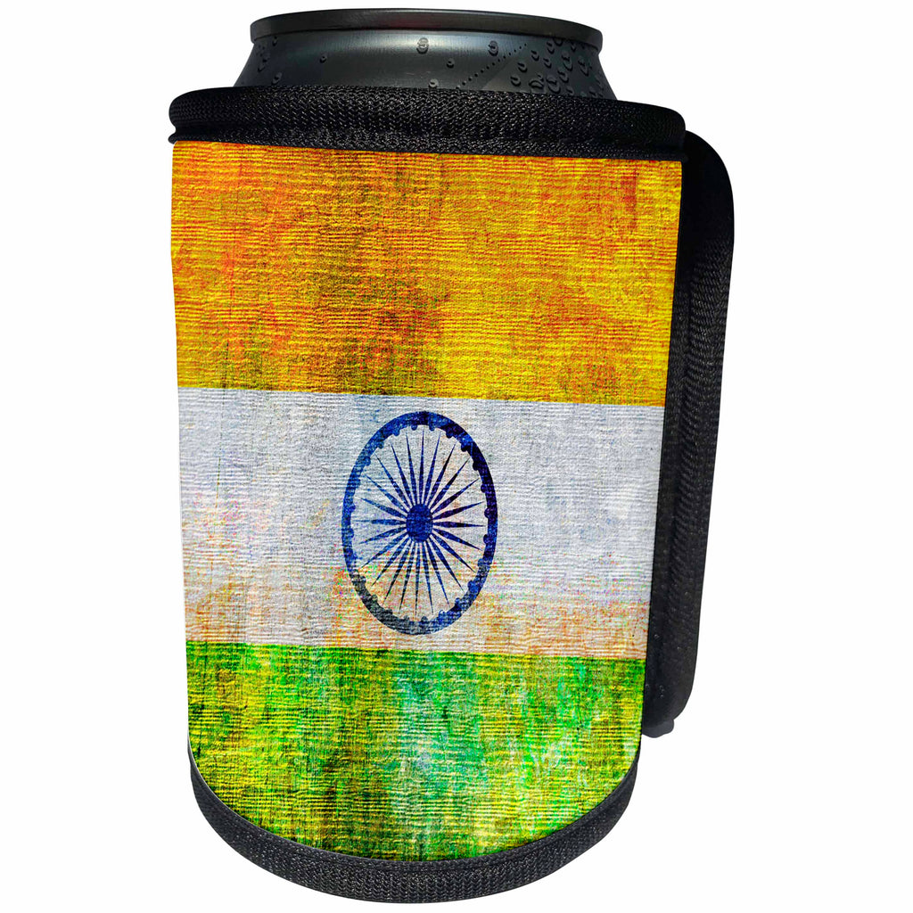 3dRose Andrea Haase Grunge Flag Art - Distressed Style Grunge Flag Of India - Can Cooler Bottle Wrap (cc_268073)