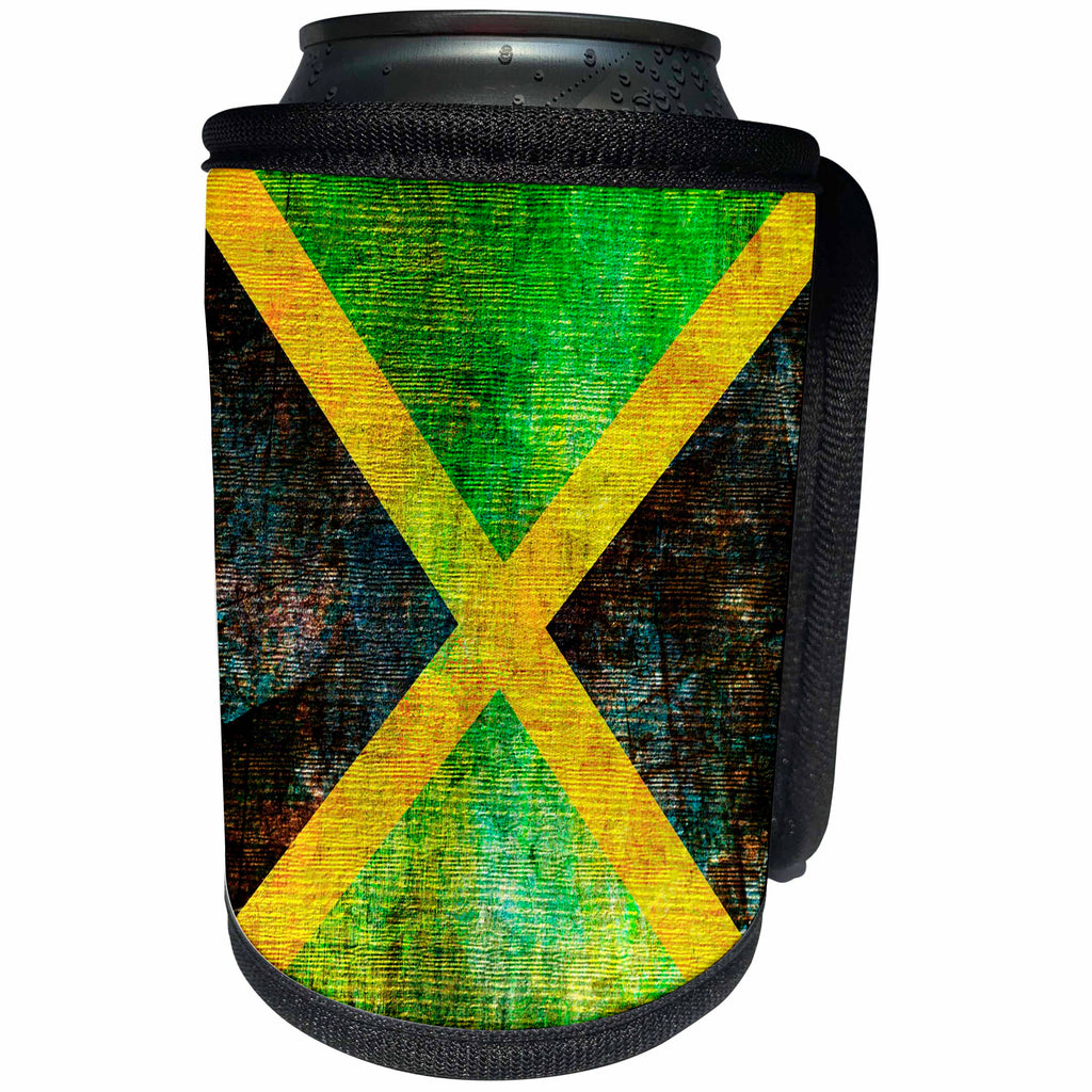 3dRose Andrea Haase Grunge Flag Art - Distressed Style Grunge Flag Of Jamaica - Can Cooler Bottle Wrap (cc_268076)