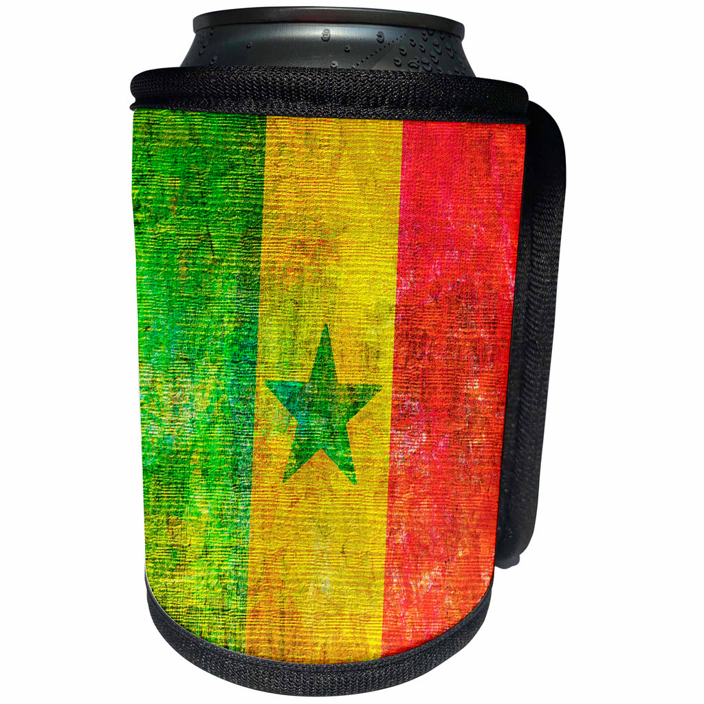 3dRose Andrea Haase Grunge Flag Art - Distressed Style Grunge Flag Of Senegal - Can Cooler Bottle Wrap (cc_268084)