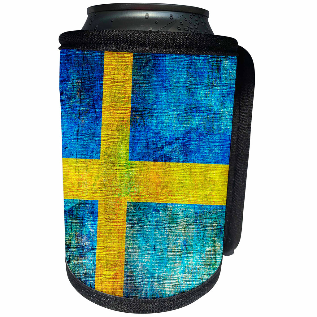 3dRose Andrea Haase Grunge Flag Art - Distressed Style Grunge Flag Of Sweden - Can Cooler Bottle Wrap (cc_268087)