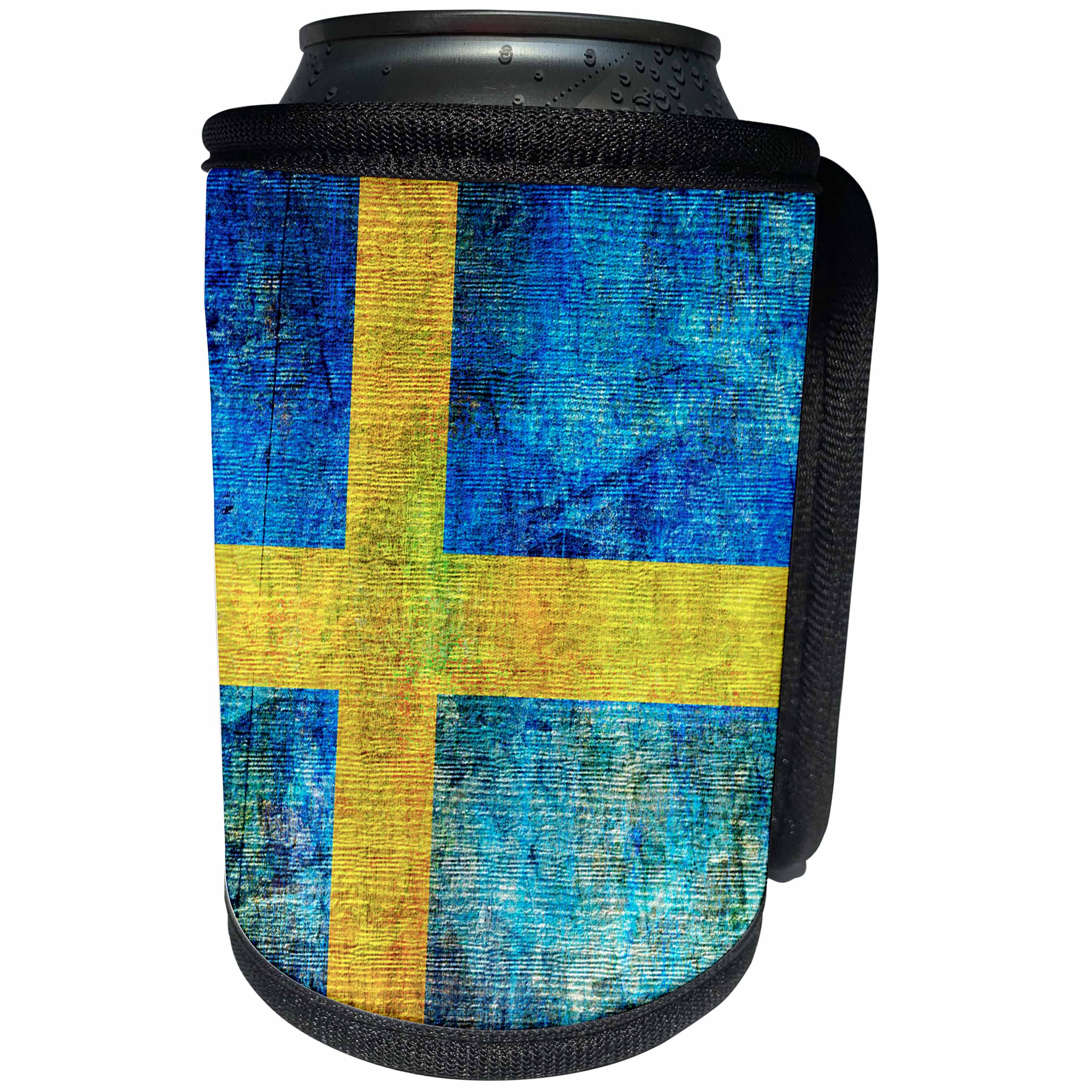 3dRose Andrea Haase Grunge Flag Art - Distressed Style Grunge Flag Of Sweden - Can Cooler Bottle Wrap (cc_268087)