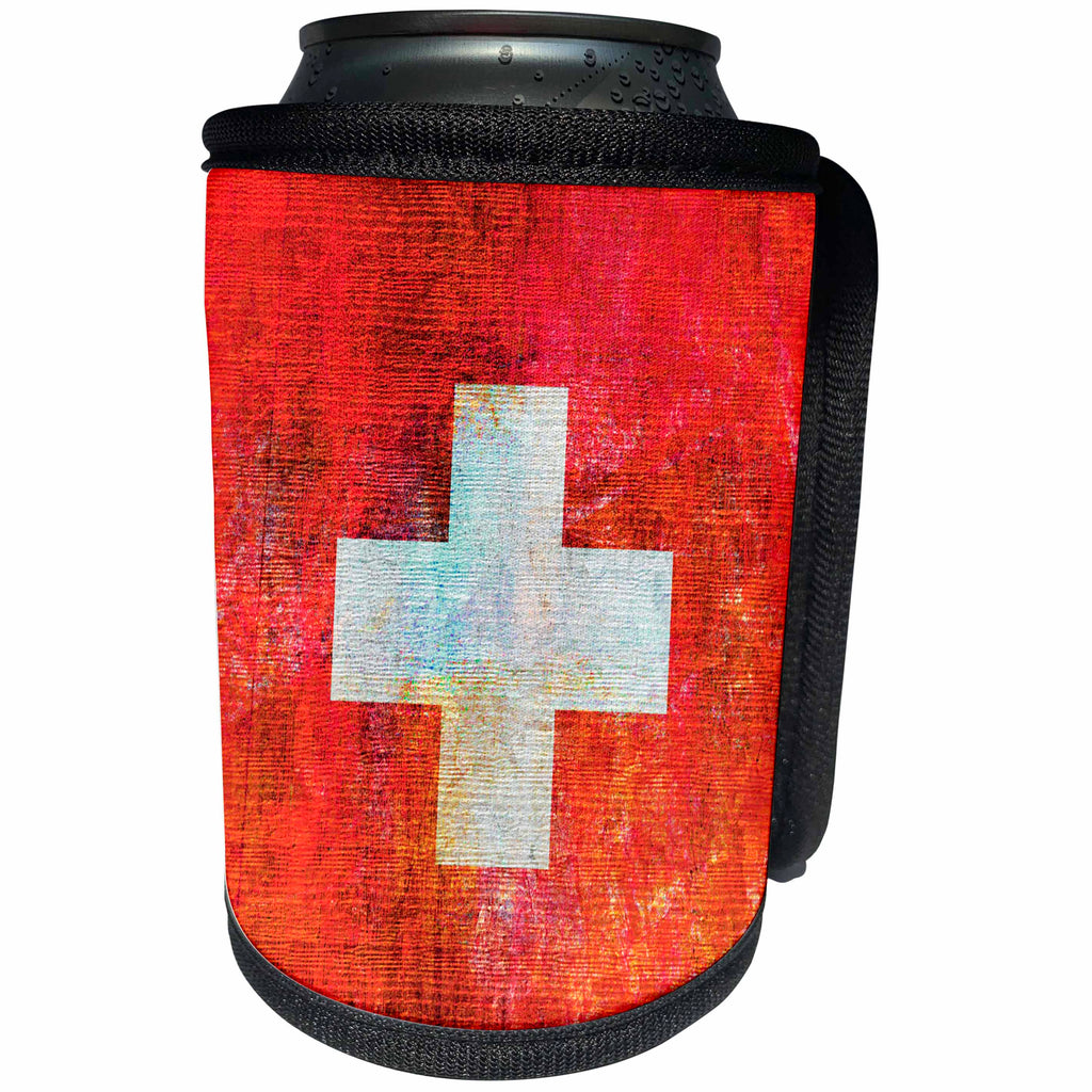3dRose Andrea Haase Grunge Flag Art - Distressed Style Grunge Flag Of Switzerland - Can Cooler Bottle Wrap (cc_268088)
