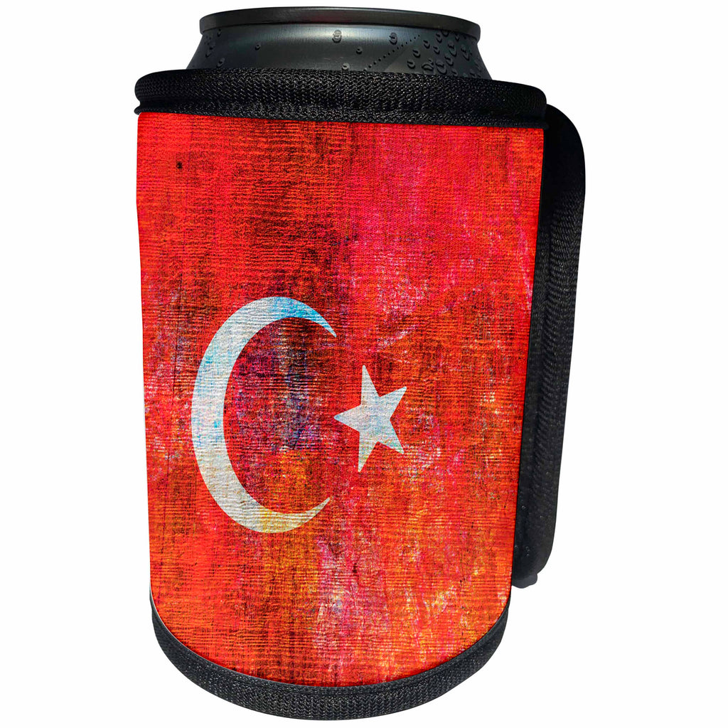 3dRose Andrea Haase Grunge Flag Art - Distressed Style Grunge Flag Of Turkey - Can Cooler Bottle Wrap (cc_268089)