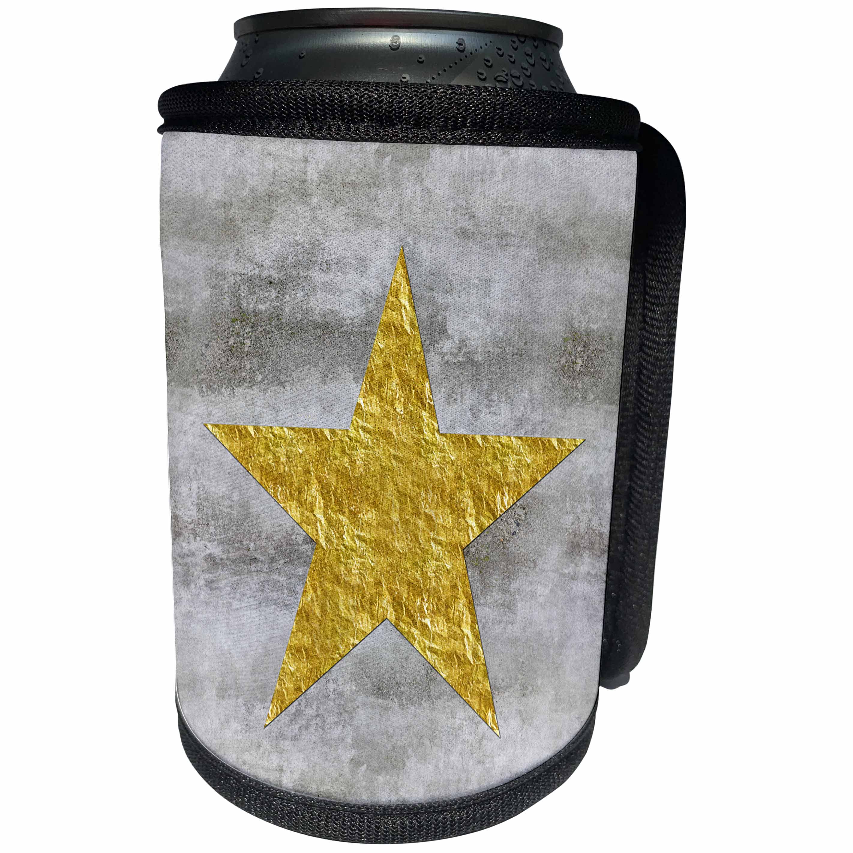 3dRose Andrea Haase Glamour and Glitter - Image of Golden Star On Grey Stone Background - Can Cooler Bottle Wrap (cc_268098)