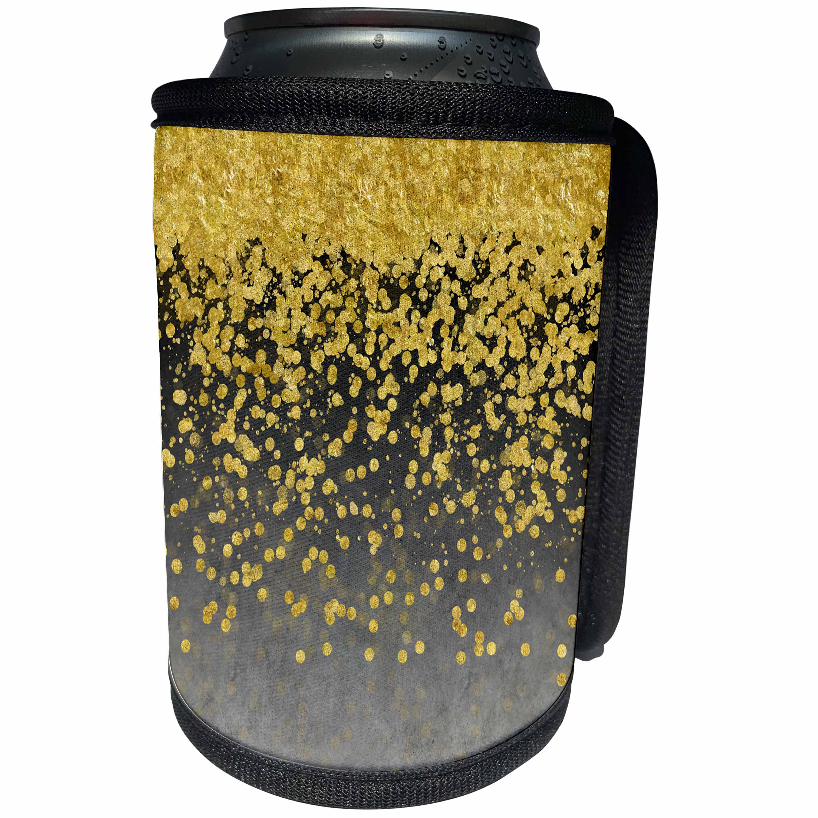 3dRose Andrea Haase Glamour and Glitter - Image of Glamorous Gold Confetti On Grey Background - Can Cooler Bottle Wrap (cc_268099)