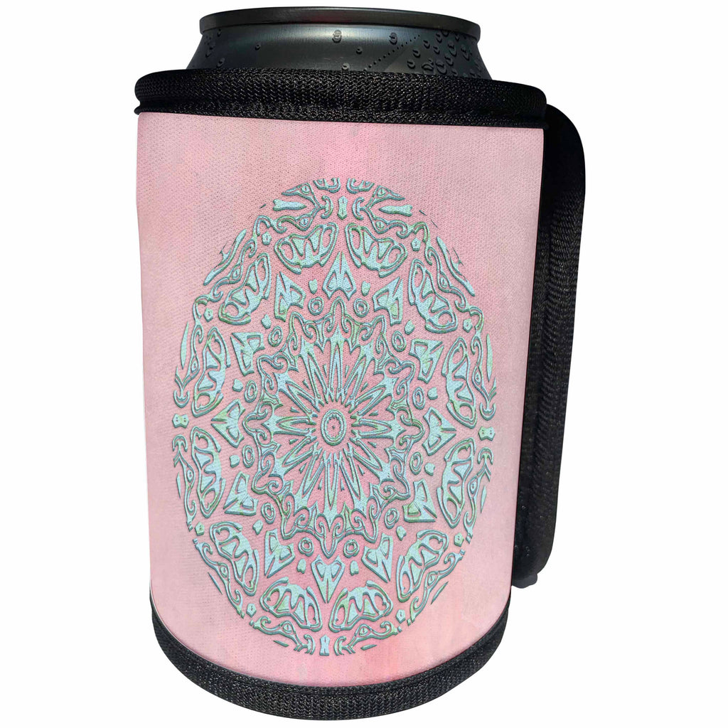 3dRose Andrea Haase Glamour and Glitter - Image of Elegant Teal Shimmering Ornament On Soft Pink Background - Can Cooler Bottle Wrap (cc_268100)