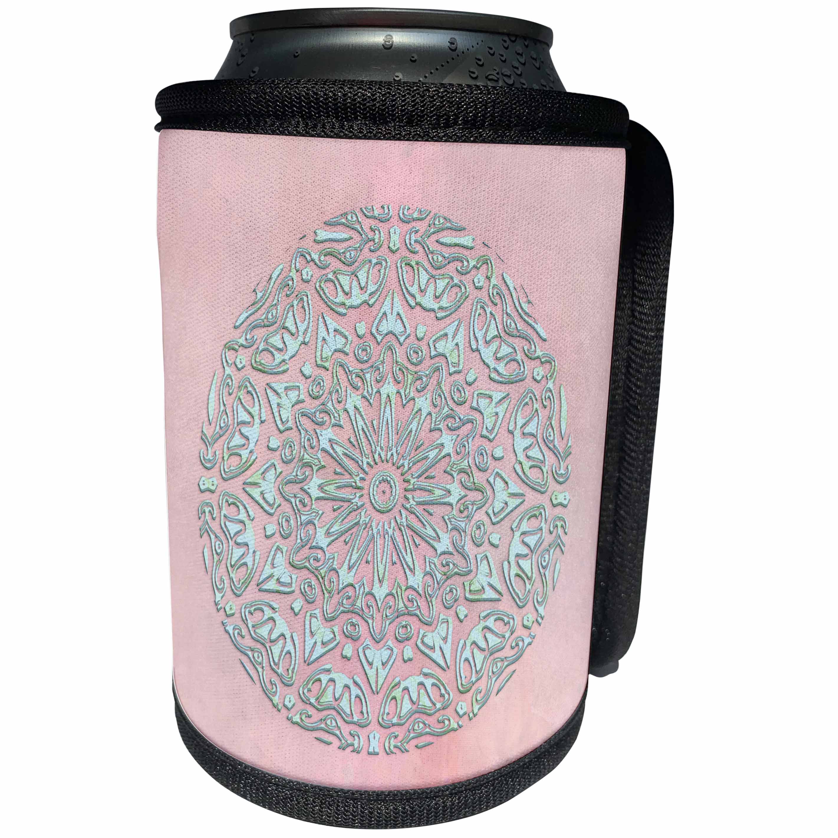 3dRose Andrea Haase Glamour and Glitter - Image of Elegant Teal Shimmering Ornament On Soft Pink Background - Can Cooler Bottle Wrap (cc_268100)