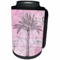 3dRose Andrea Haase Art Illustration - Nostalgic Retro Palm Tree Illustration With Writing Elements In Pink - Can Cooler Bottle Wrap (cc_268118)