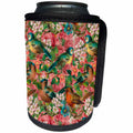 3dRose Andrea Haase Art Illustration - Nostalgic Retro Flower And Bird Pattern - Can Cooler Bottle Wrap (cc_268120)