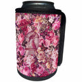 3dRose Andrea Haase Art Illustration - Romantic Rose Flower Pattern With Bird Cage In Pink - Can Cooler Bottle Wrap (cc_268125)