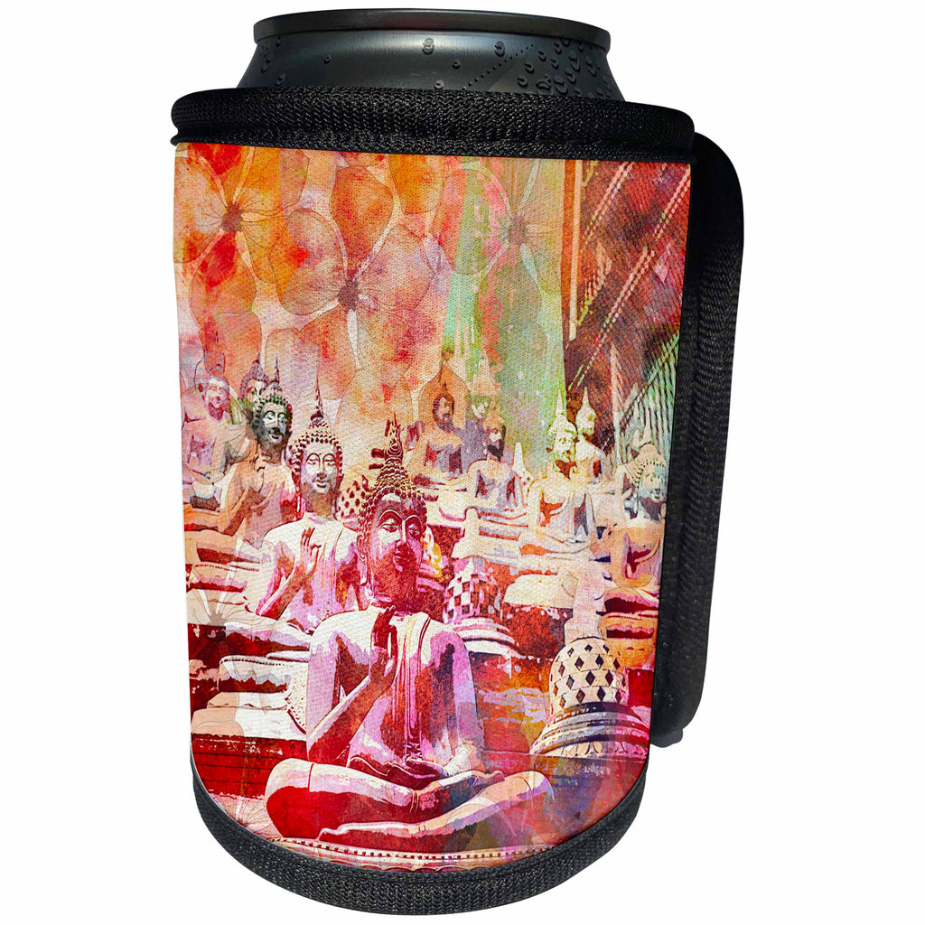 3dRose Andrea Haase Art Illustration - Buddha Mixed Media Art In Warm Colors - Can Cooler Bottle Wrap (cc_268126)