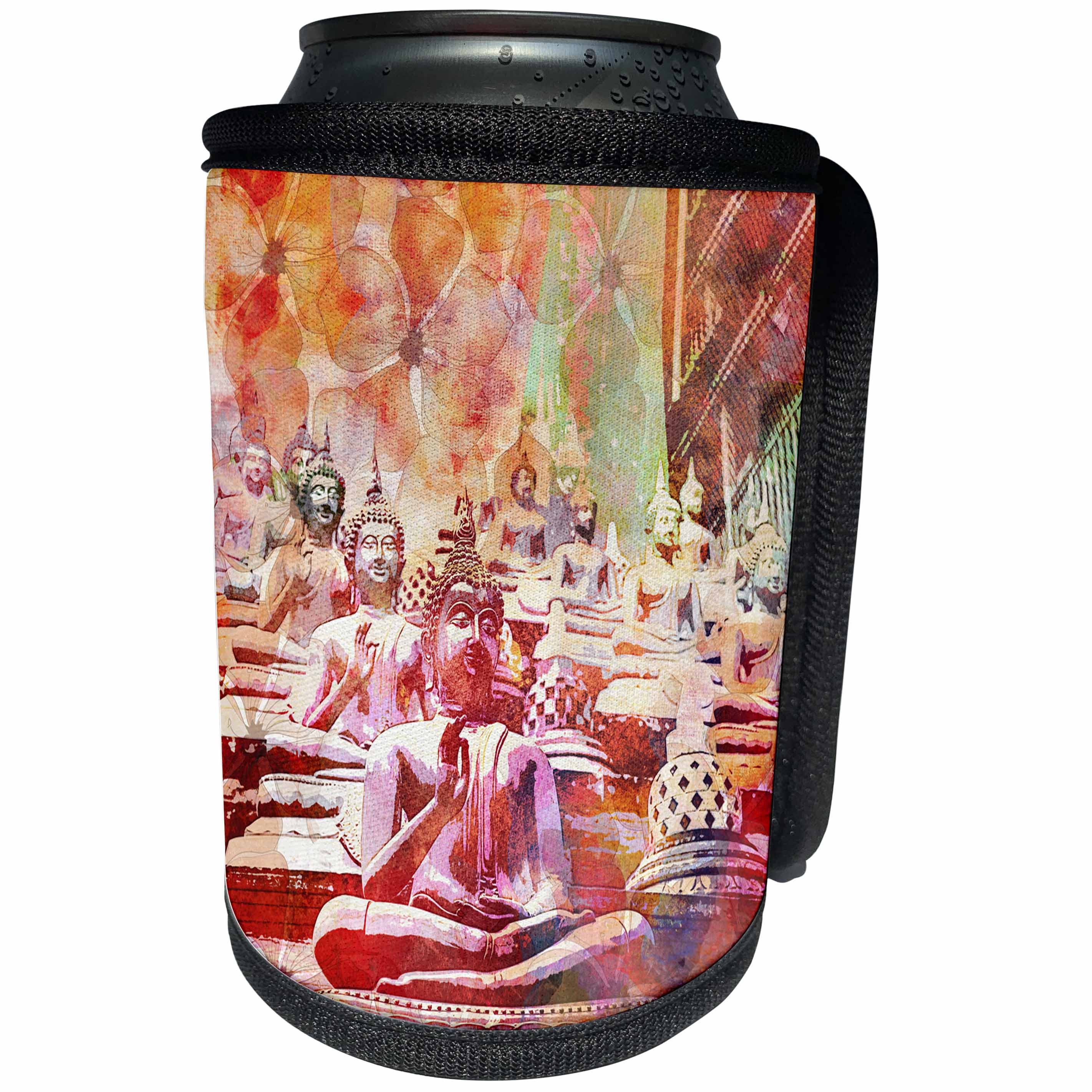 3dRose Andrea Haase Art Illustration - Buddha Mixed Media Art In Warm Colors - Can Cooler Bottle Wrap (cc_268126)