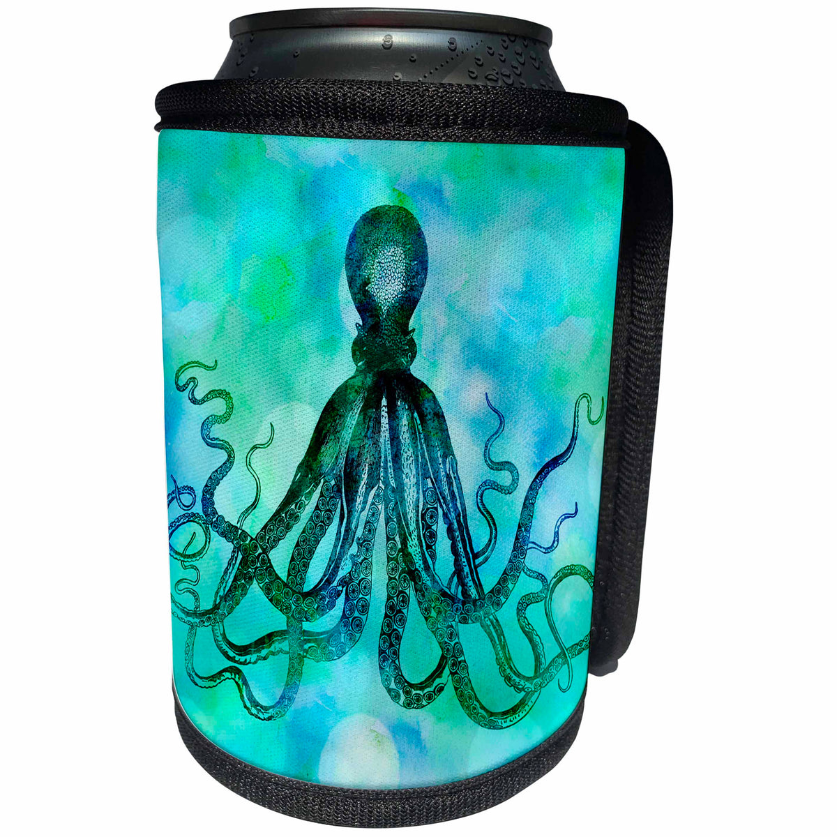 3dRose Andrea Haase Animals Illustration - Mixed Media Art Octopus Illustration In Blue - Can Cooler Bottle Wrap (cc_268134)