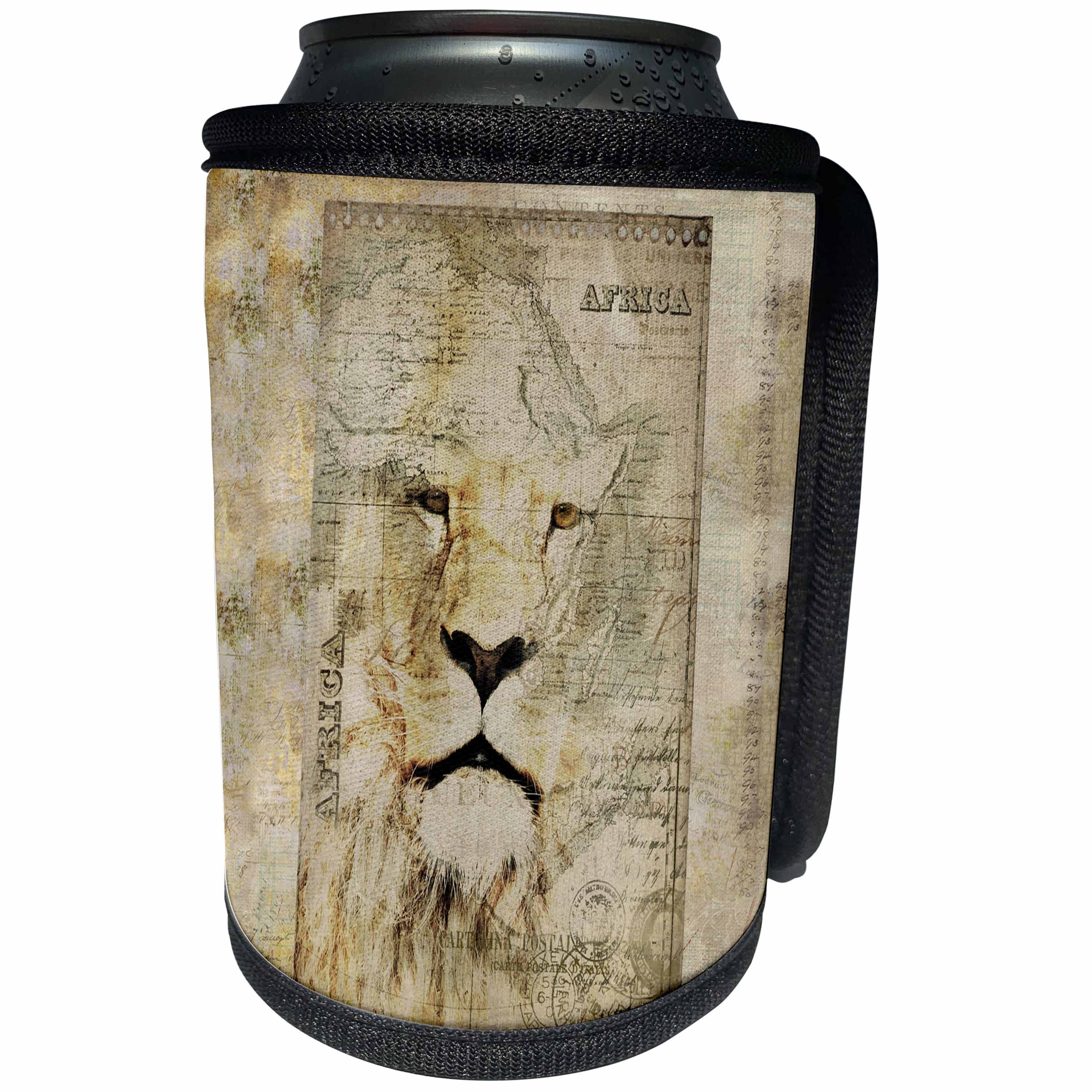 3dRose Andrea Haase Animals Illustration - African Lion Mixed Media Art Vintage Style - Can Cooler Bottle Wrap (cc_268140)