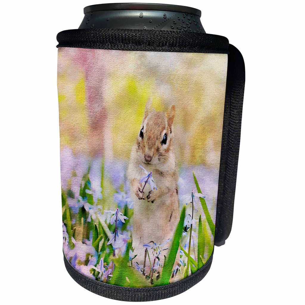 3dRose Andrea Haase Animals Illustration - Squirrel With Flower Watercolor Illustration - Can Cooler Bottle Wrap (cc_268158)