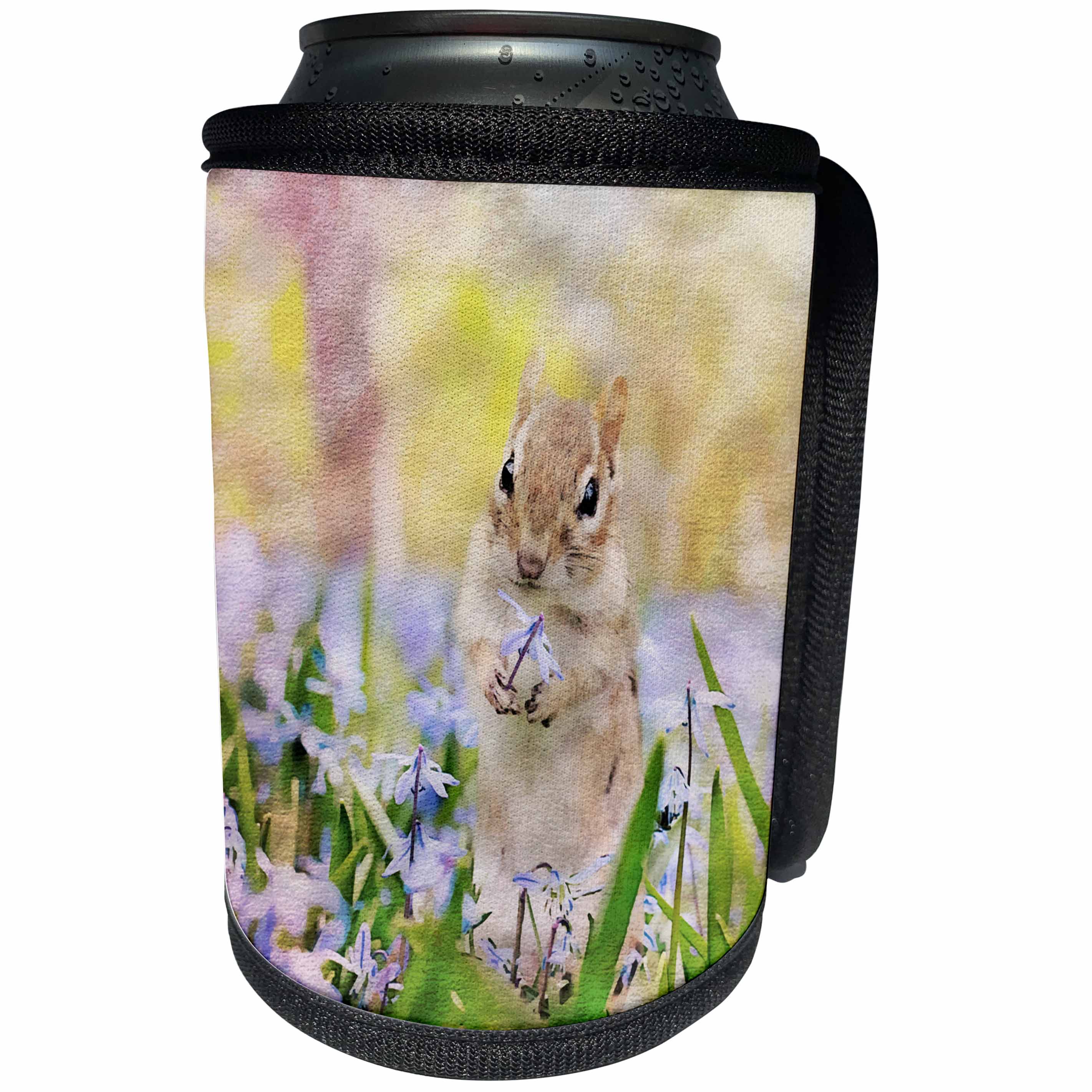 3dRose Andrea Haase Animals Illustration - Squirrel With Flower Watercolor Illustration - Can Cooler Bottle Wrap (cc_268158)