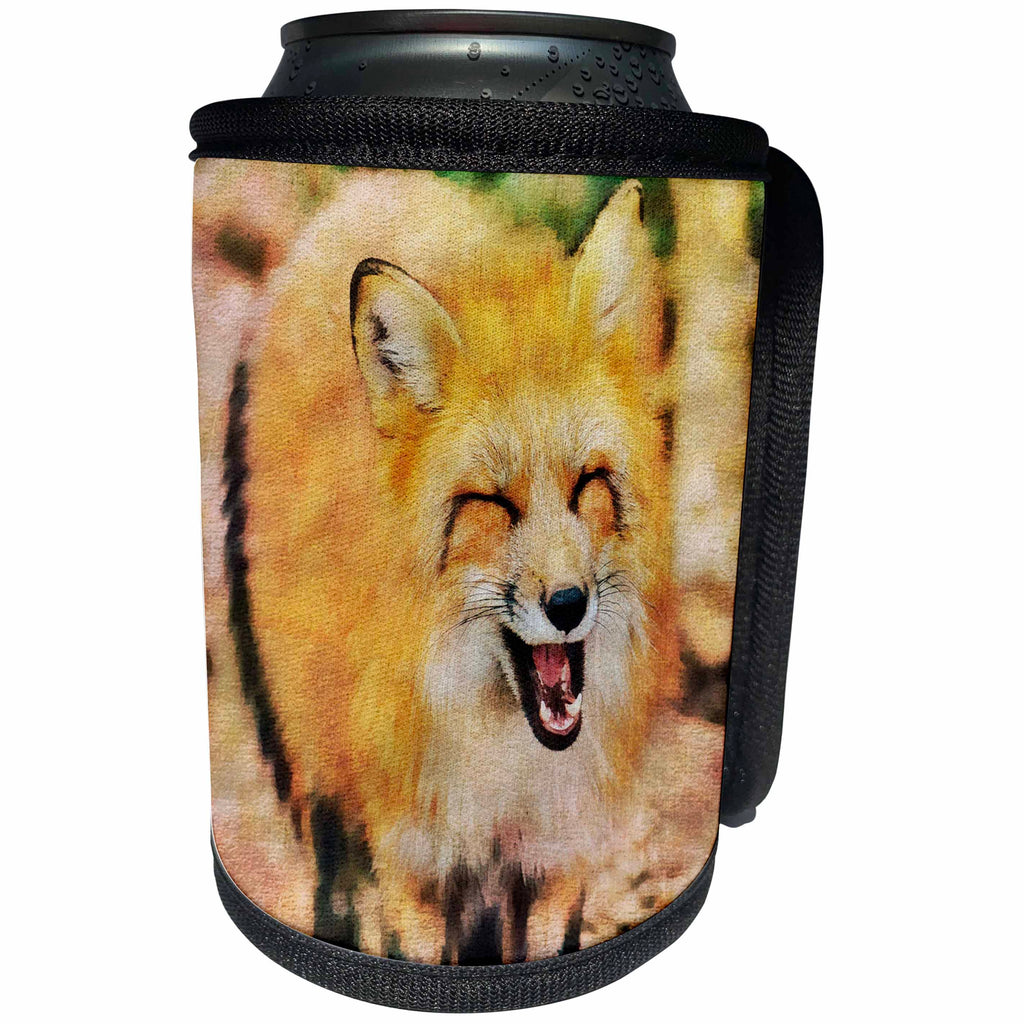 3dRose Andrea Haase Animals Illustration - Laughing Fox Watercolor Illustration - Can Cooler Bottle Wrap (cc_268163)
