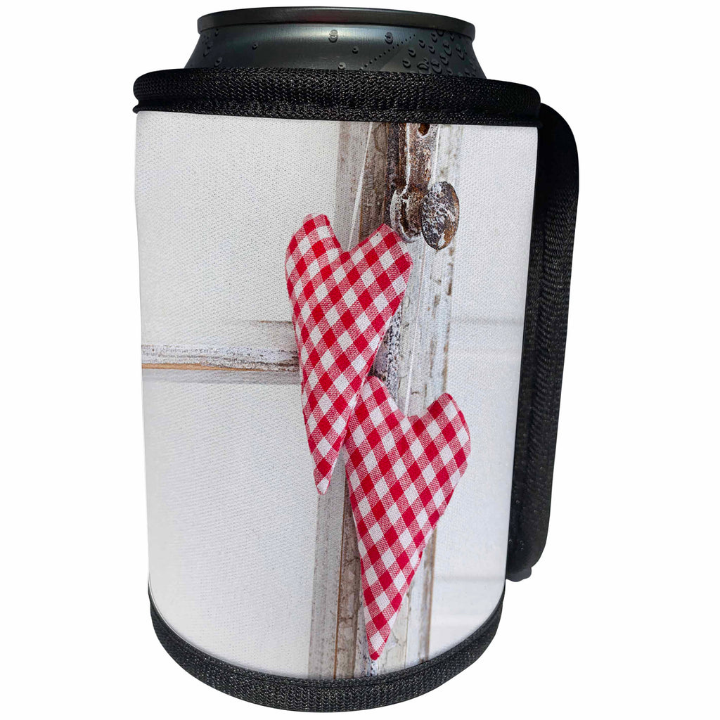 3dRose Andrea Haase Still Life Photography - Red And White Fabric Hearts Photography - Can Cooler Bottle Wrap (cc_268178)