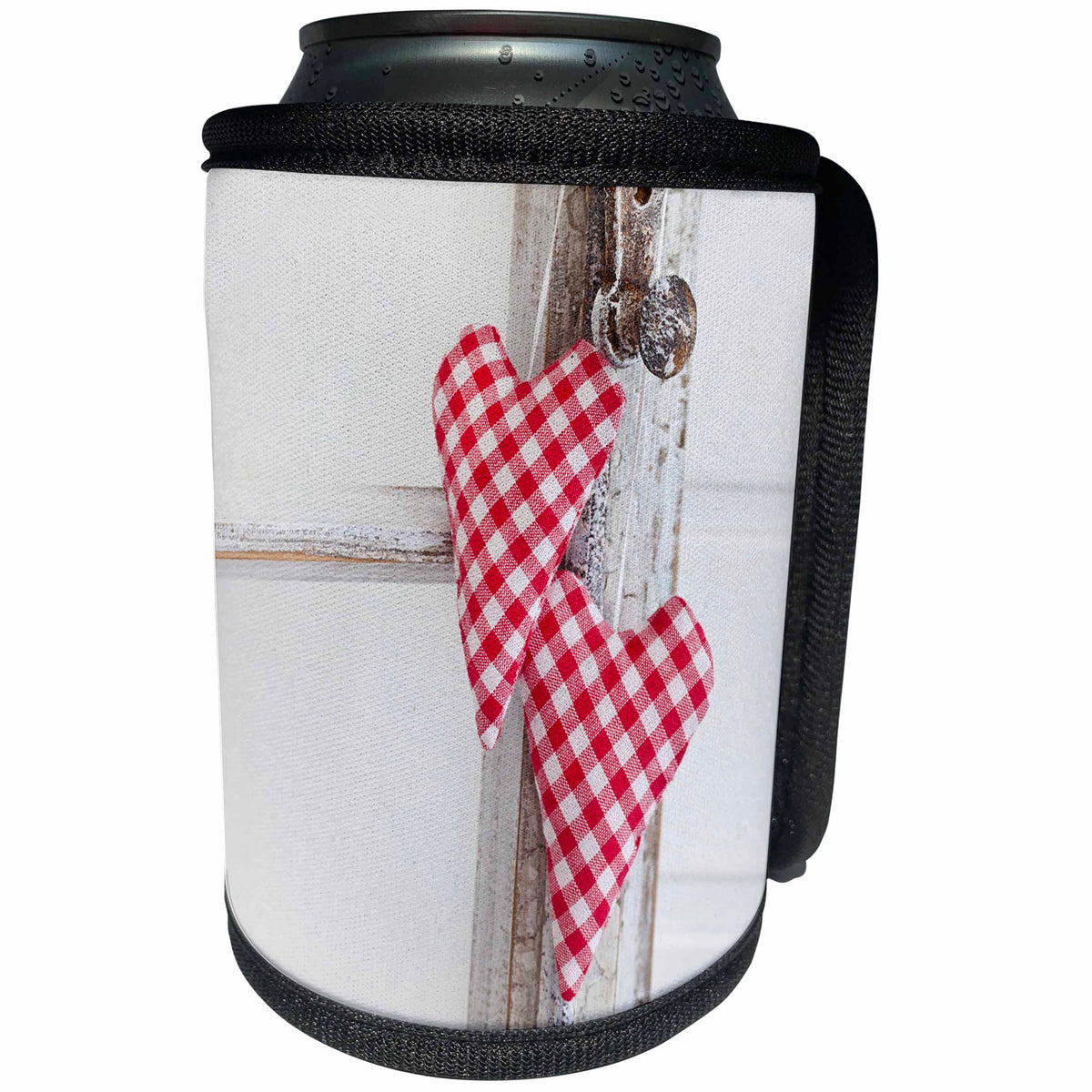 3dRose Andrea Haase Still Life Photography - Red And White Fabric Hearts Photography - Can Cooler Bottle Wrap (cc_268178)