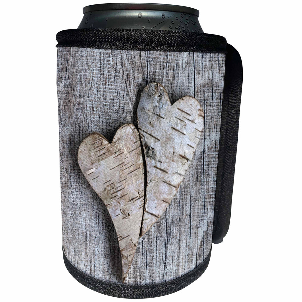 3dRose Andrea Haase Still Life Photography - Birch Bark Heart On Wood Photography - Can Cooler Bottle Wrap (cc_268181)