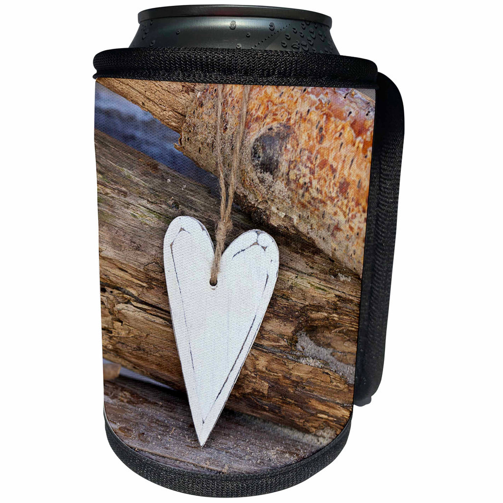 3dRose Andrea Haase Still Life Photography - Wooden Heart And Driftwood Photography - Can Cooler Bottle Wrap (cc_268187)